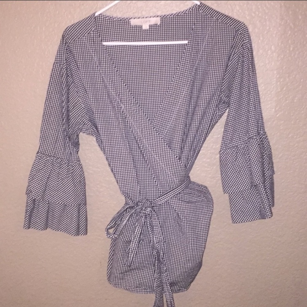 Loft Gingham Wrap Blouse